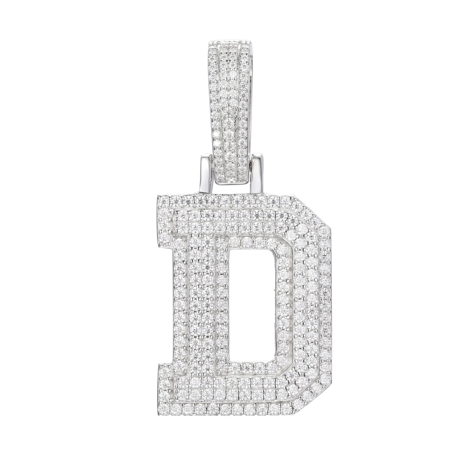 Moissanite Inital Letter Pendant in Solid Silver White Gold Charms & Pendants 