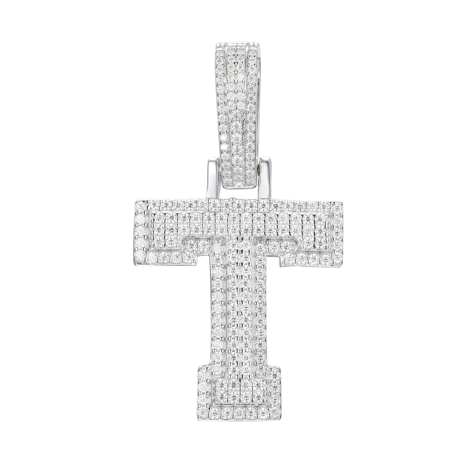 Moissanite Inital Letter Pendant in Solid Silver White Gold Charms & Pendants 