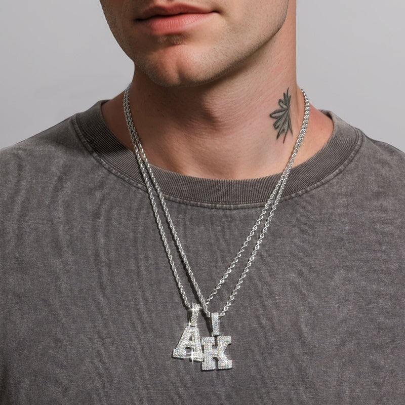 Moissanite Inital Letter Pendant in Solid Silver White Gold Charms & Pendants 