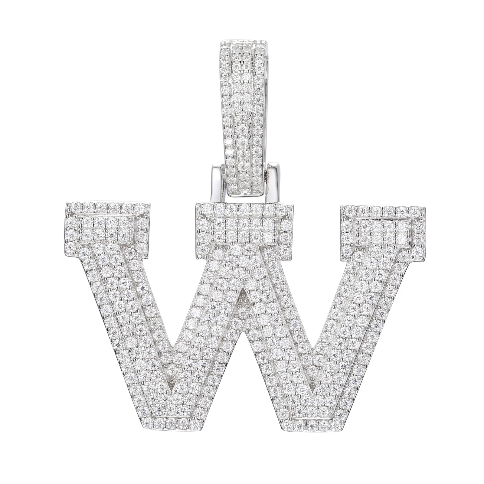 Moissanite Inital Letter Pendant in Solid Silver White Gold Charms & Pendants S925 White Gold W