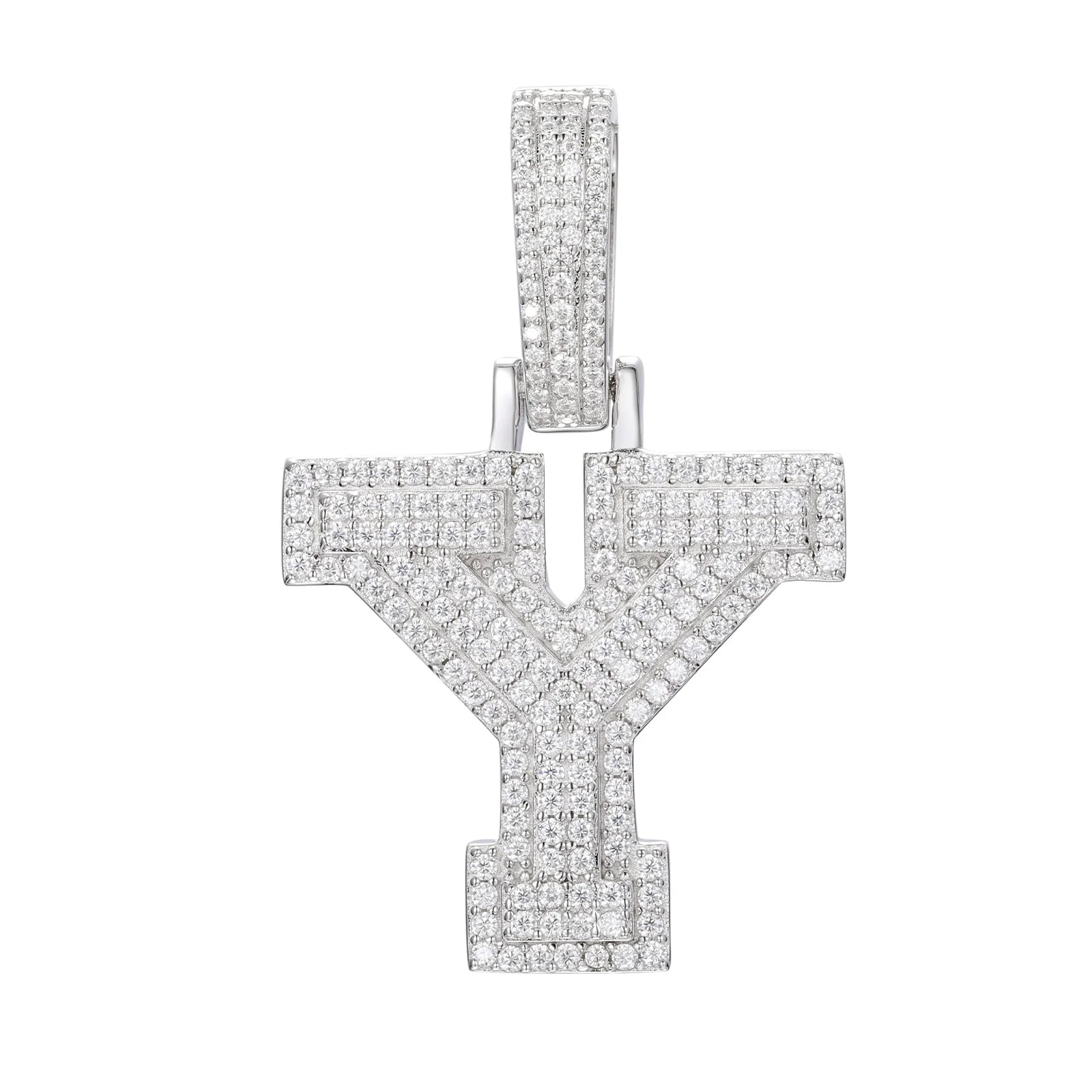 Moissanite Inital Letter Pendant in Solid Silver White Gold Charms & Pendants S925 White Gold Y