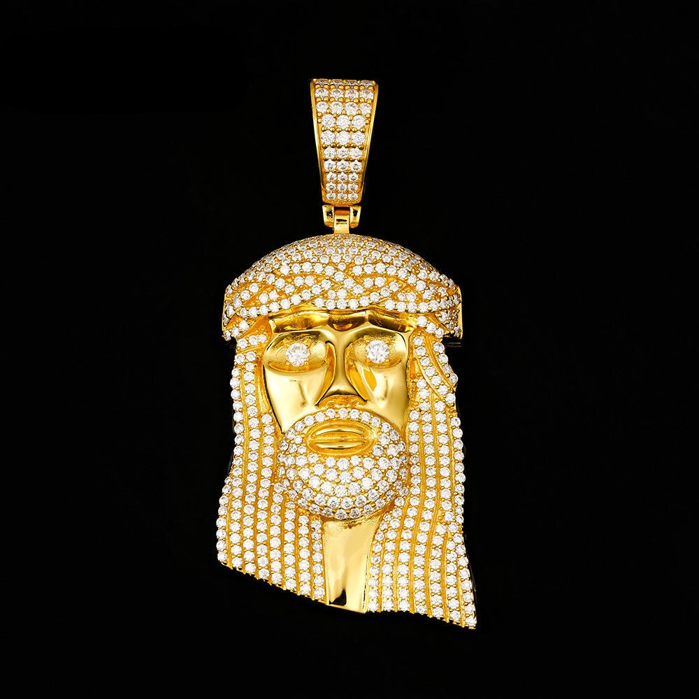 Moissanite Jesus Head Pendant in 14K Gold Charms & Pendants 
