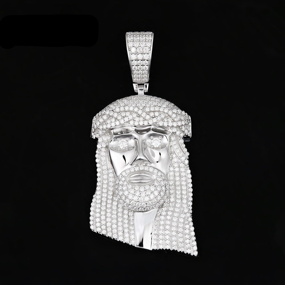 Moissanite Jesus Head Pendant in White Gold Charms & Pendants 