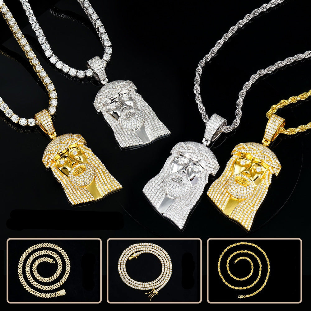 Moissanite Jesus Head Pendant in White Gold Charms & Pendants 