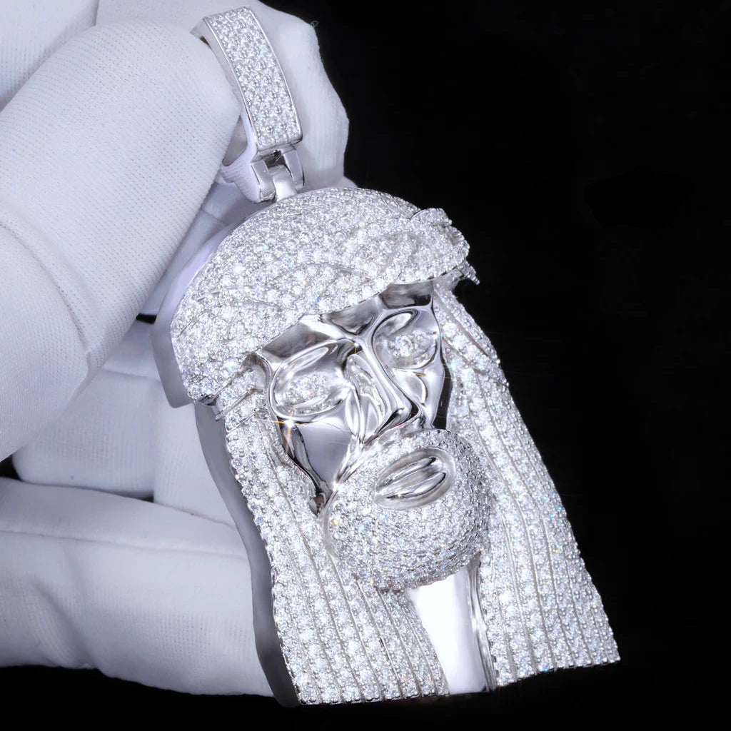 Moissanite Jesus Head Pendant in White Gold Charms & Pendants 