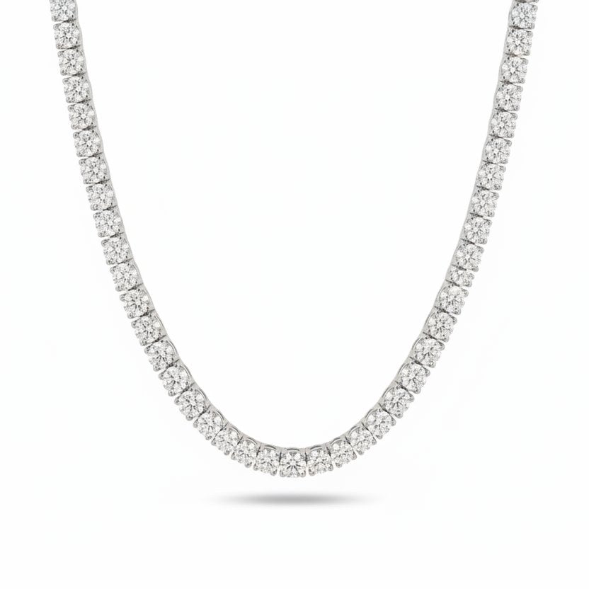 Moissanite Tennis Chain 925 Silver in White Gold - 6.5mm Necklaces 