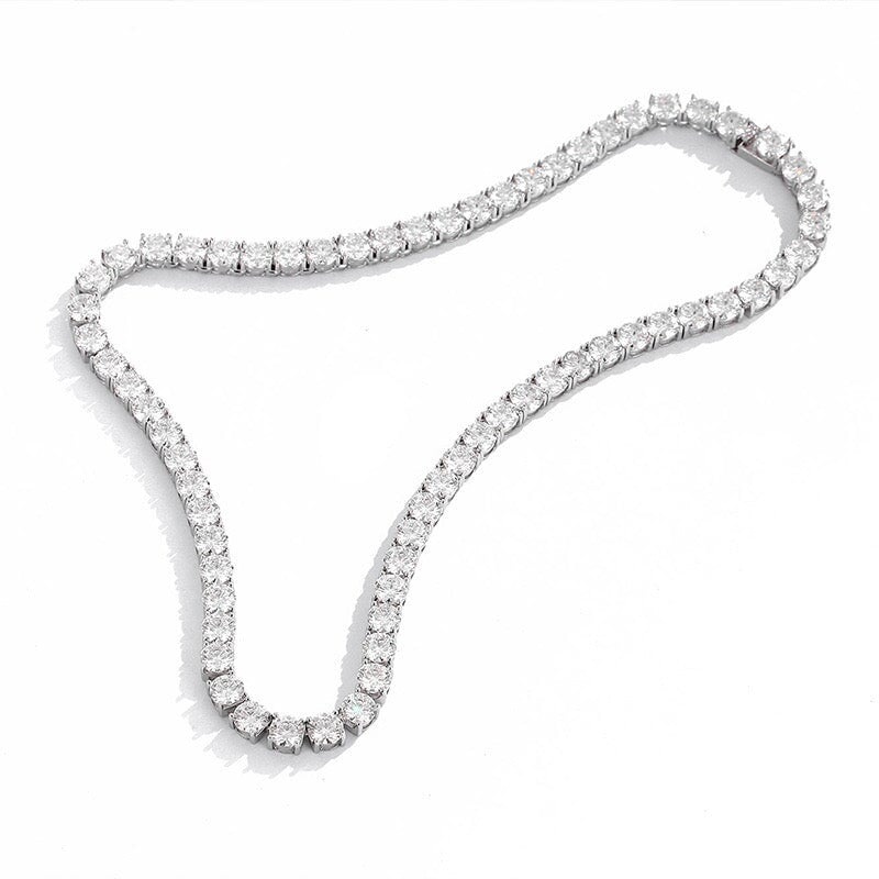 Moissanite Tennis Chain in Silver White Gold - 6.5mm Necklaces 