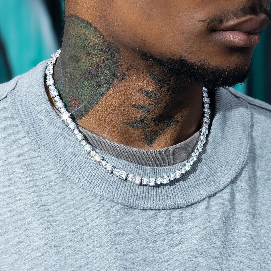 Moissanite Tennis Chain in Silver White Gold - 6.5mm Necklaces 