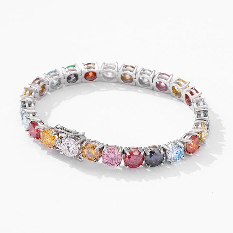 Multicolor Moissanite Silver Tennis Chain Bracelet Bracelets 