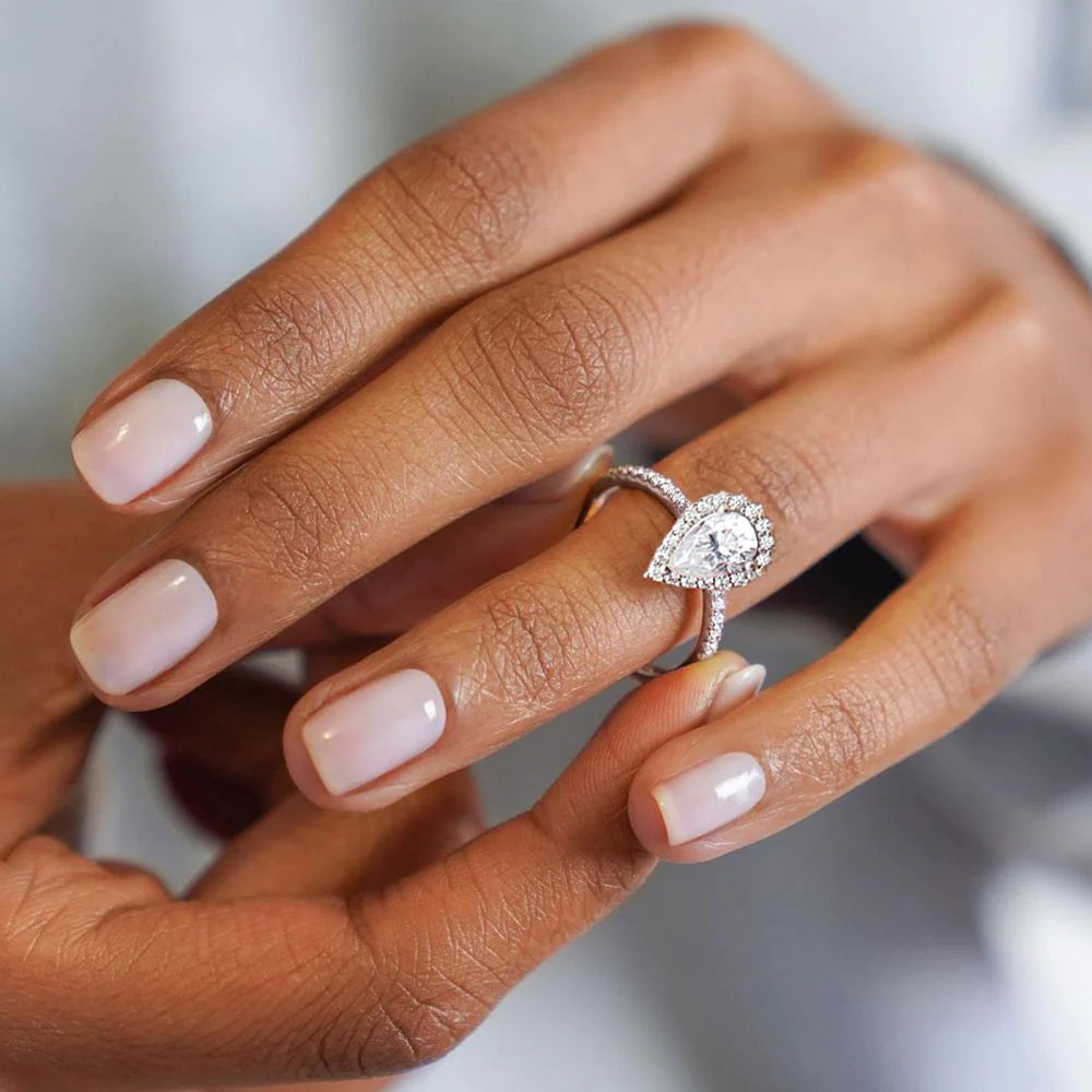 Pear Cut Moissanite Diamond Paved Halo Ring for Women Rings 