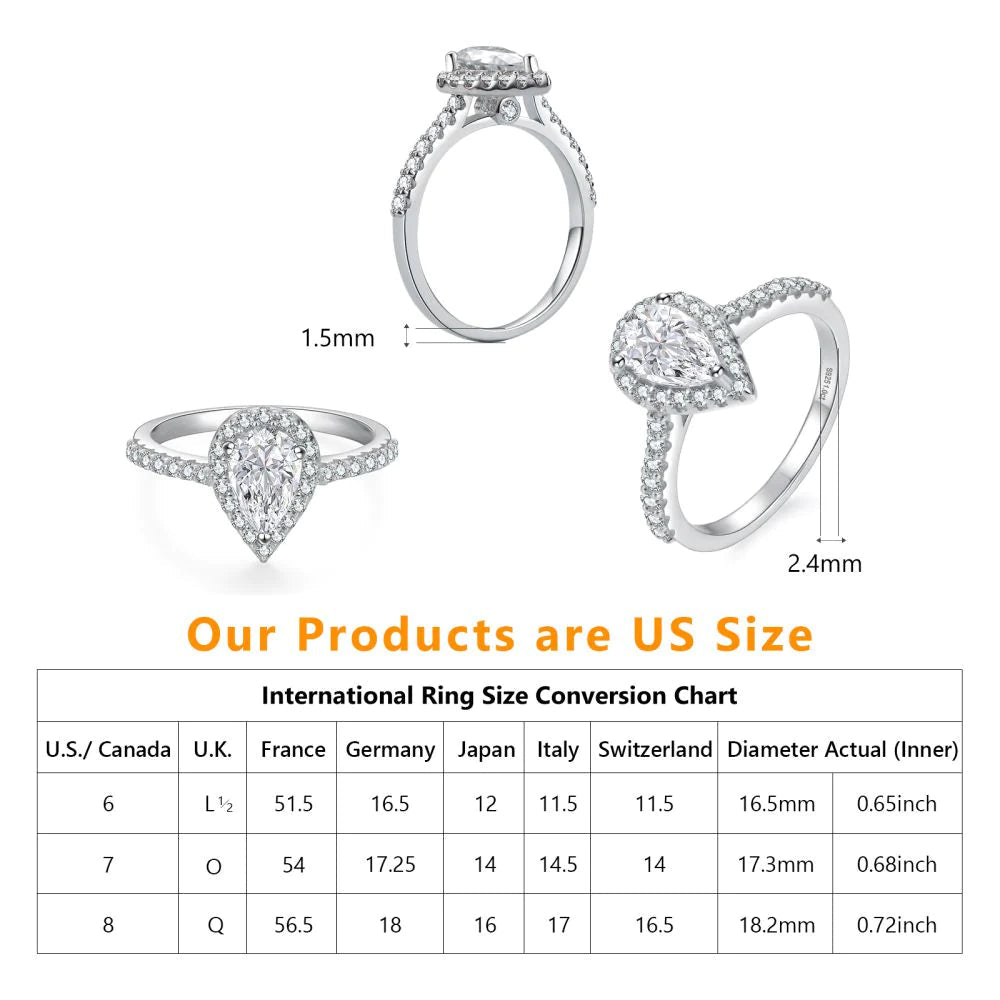 Pear Cut Moissanite Diamond Paved Halo Ring for Women Rings 