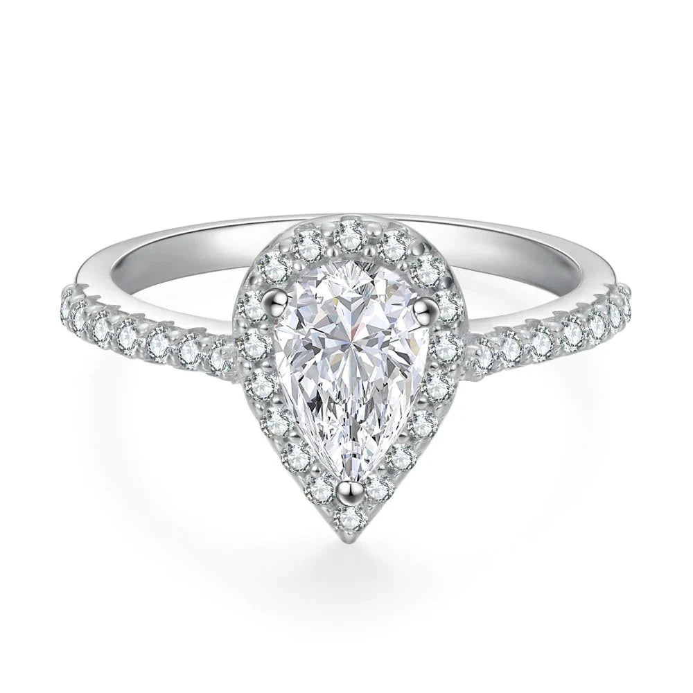 Pear Cut Moissanite Diamond Paved Halo Ring for Women Rings 