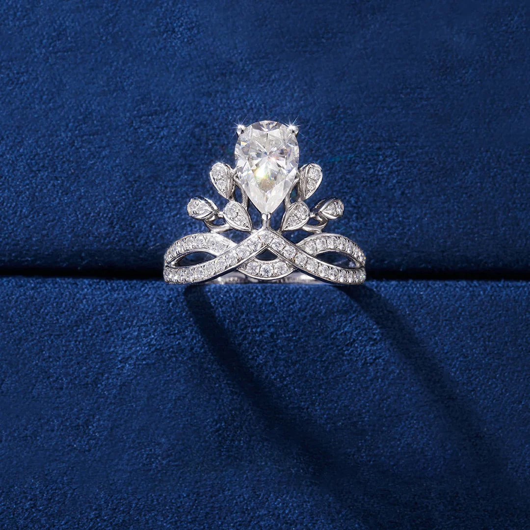 Pear Cut Moissanite Diamond Paved Princess Crown Ring for Women Rings 