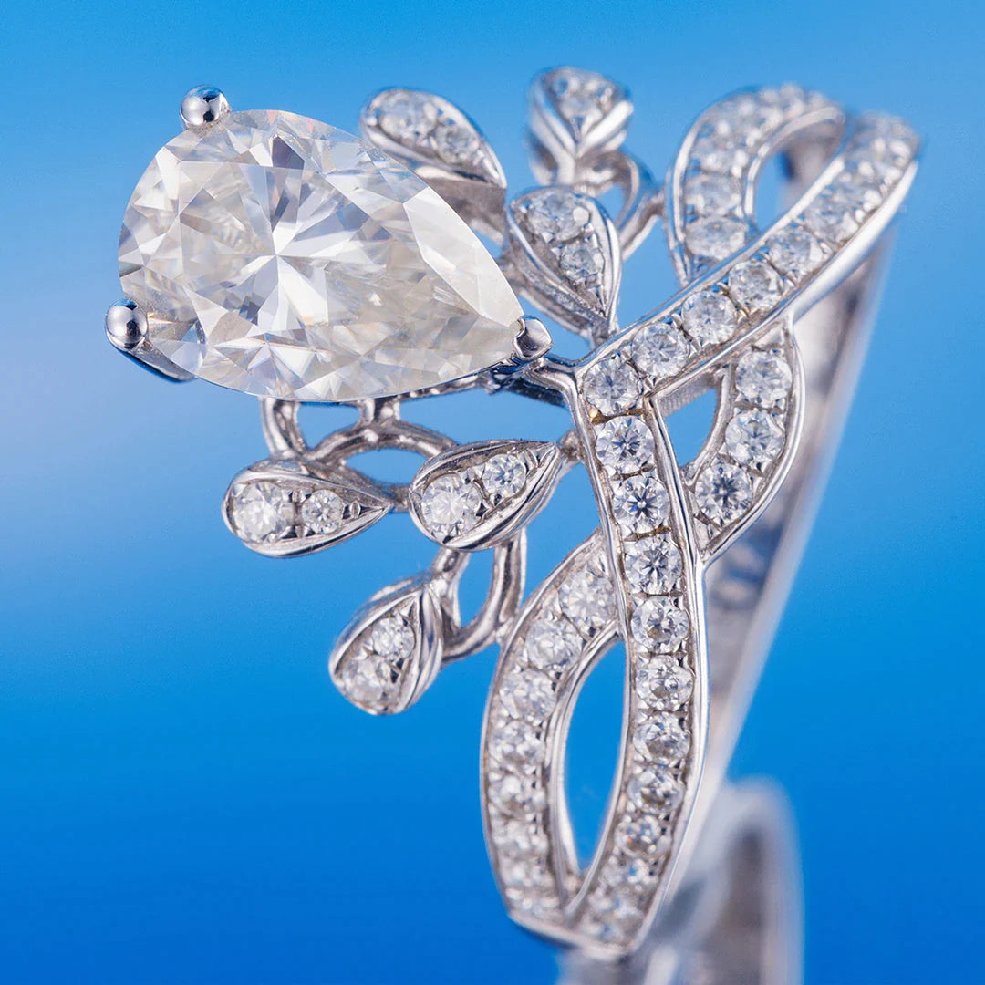 Pear Cut Moissanite Diamond Paved Princess Crown Ring for Women Rings 
