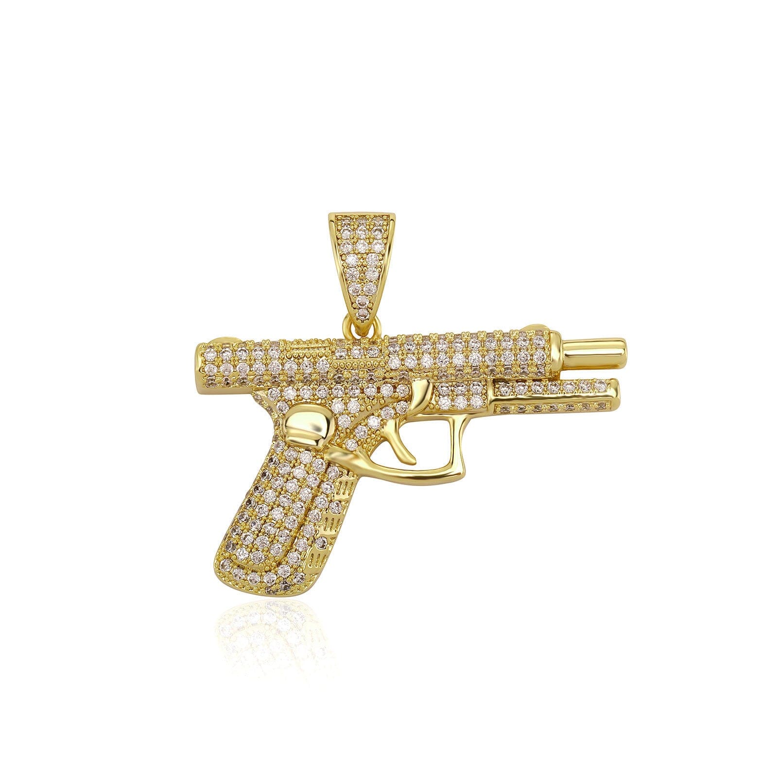 Pistol Handgun Pendant - 1.5inch Charms & Pendants Brass with CZ Stone Free Rope Chain Yellow Gold
