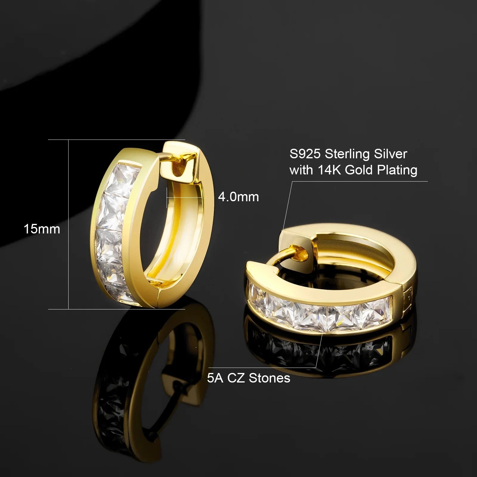 Princess Cut Diamond Hoop Earrings in 14K Gold Earrings 