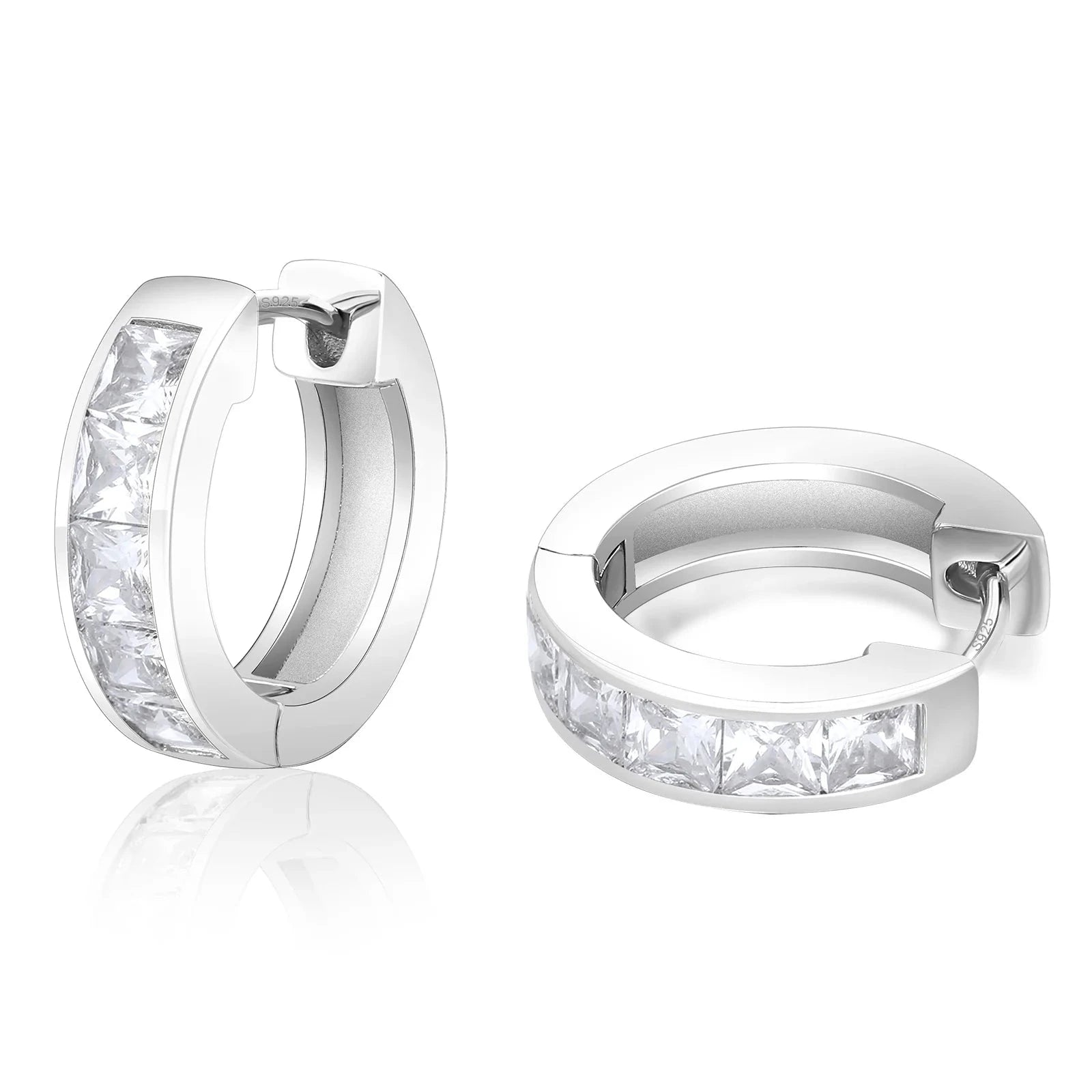Princess Cut Diamond Hoop Earrings in White Gold Earrings 