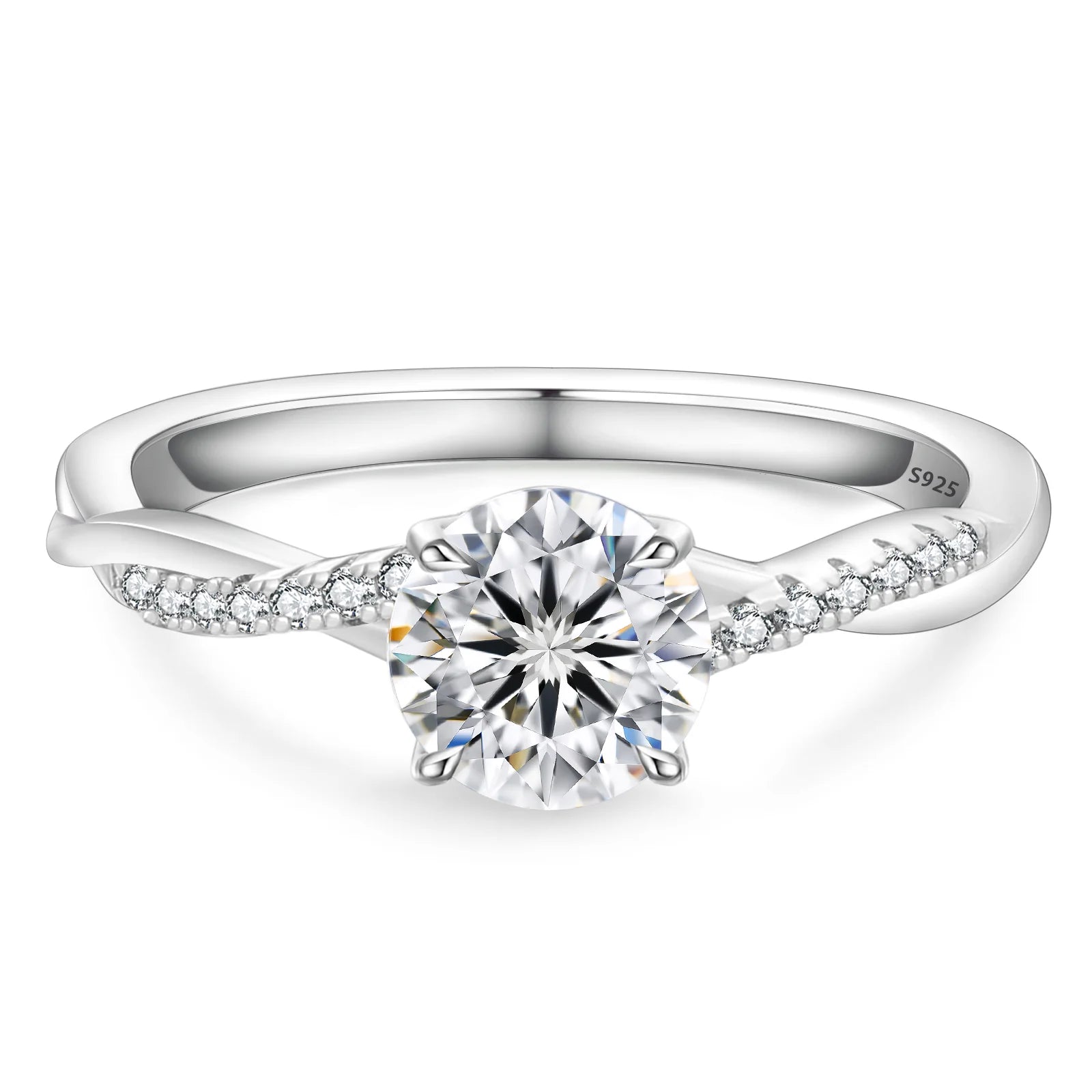 Round Cut Moissanite Diamond Paved Ring for Women Rings 