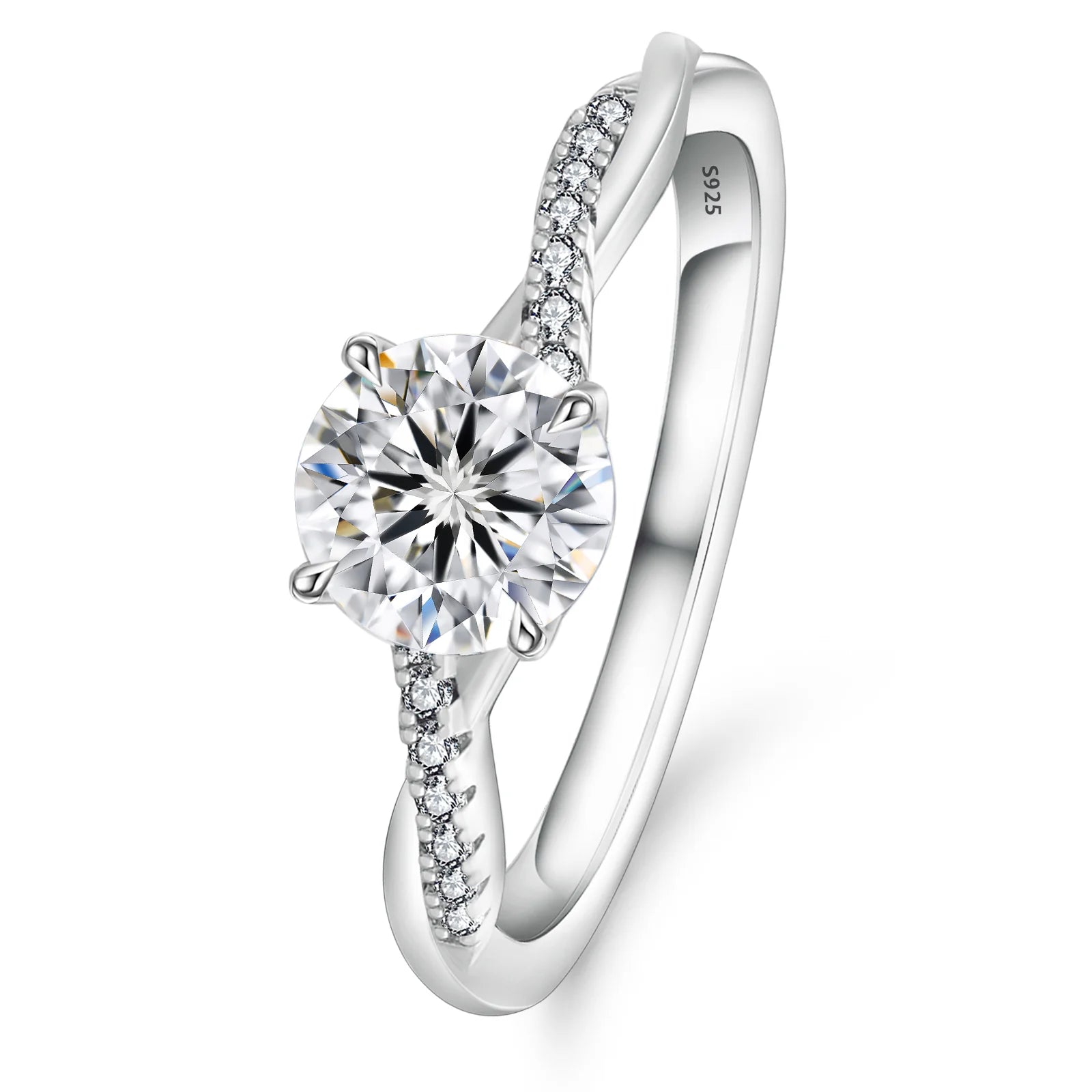 Round Cut Moissanite Diamond Paved Ring for Women Rings 