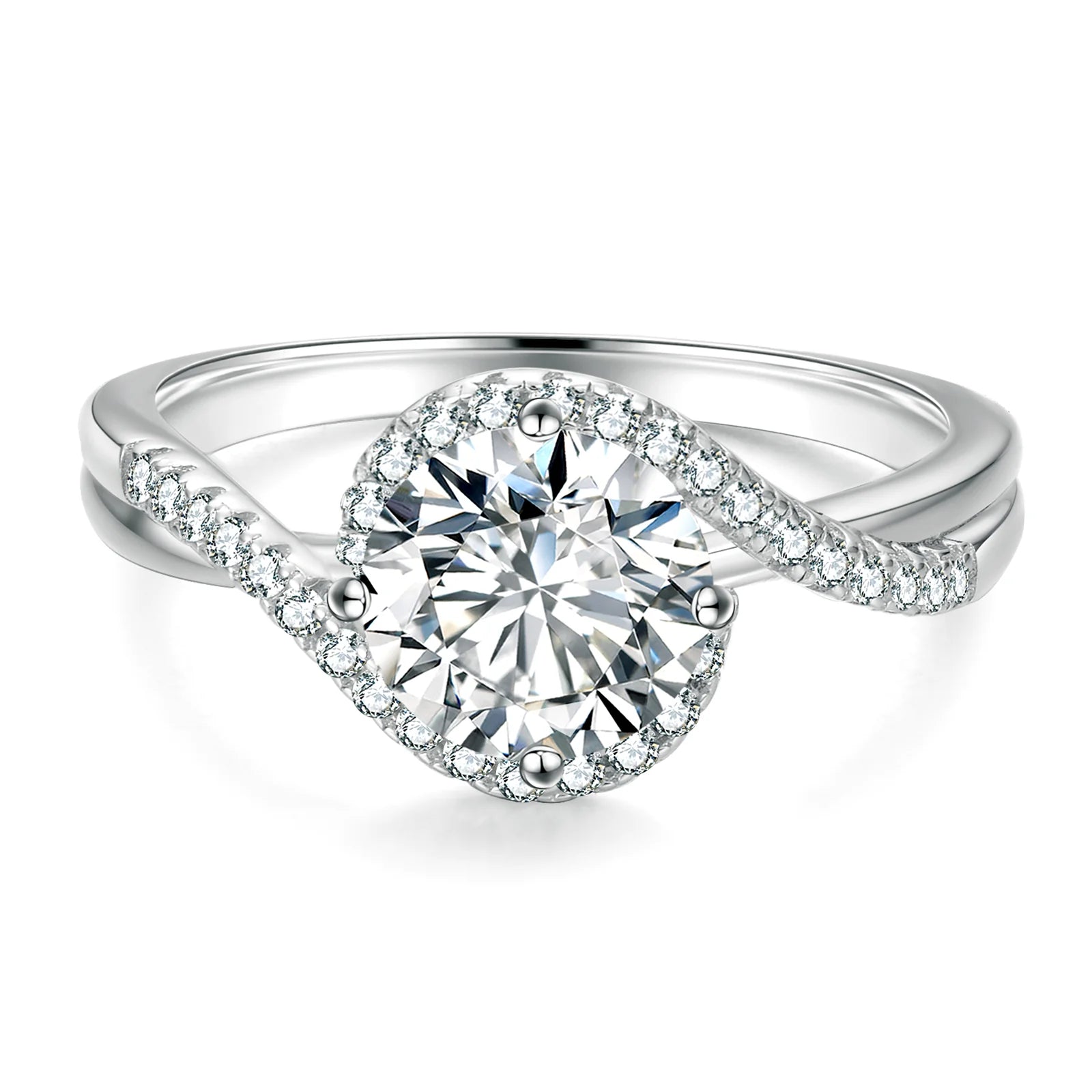 Round Cut Moissanite Diamond Paved Ring Style II for Women Rings 