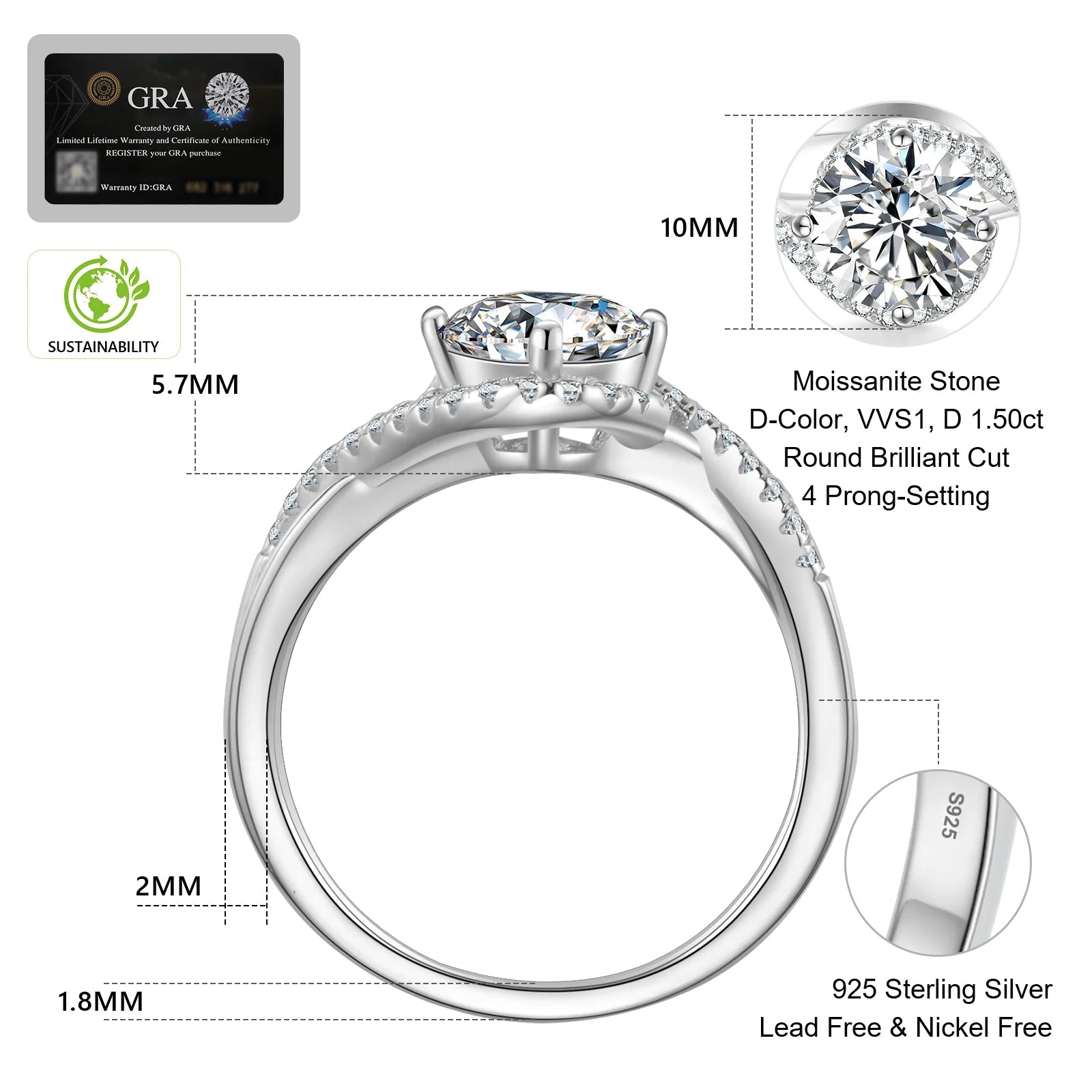 Round Cut Moissanite Diamond Paved Ring Style II for Women Rings 