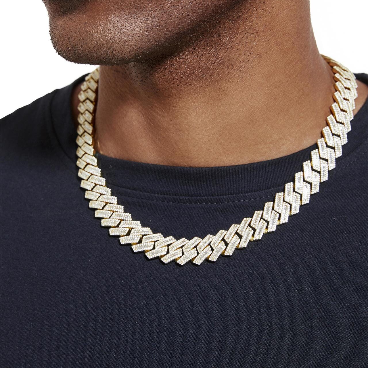 S925 Baguette Moissanite Diamond Cuban Link Chain in 14K Gold - 16mm 