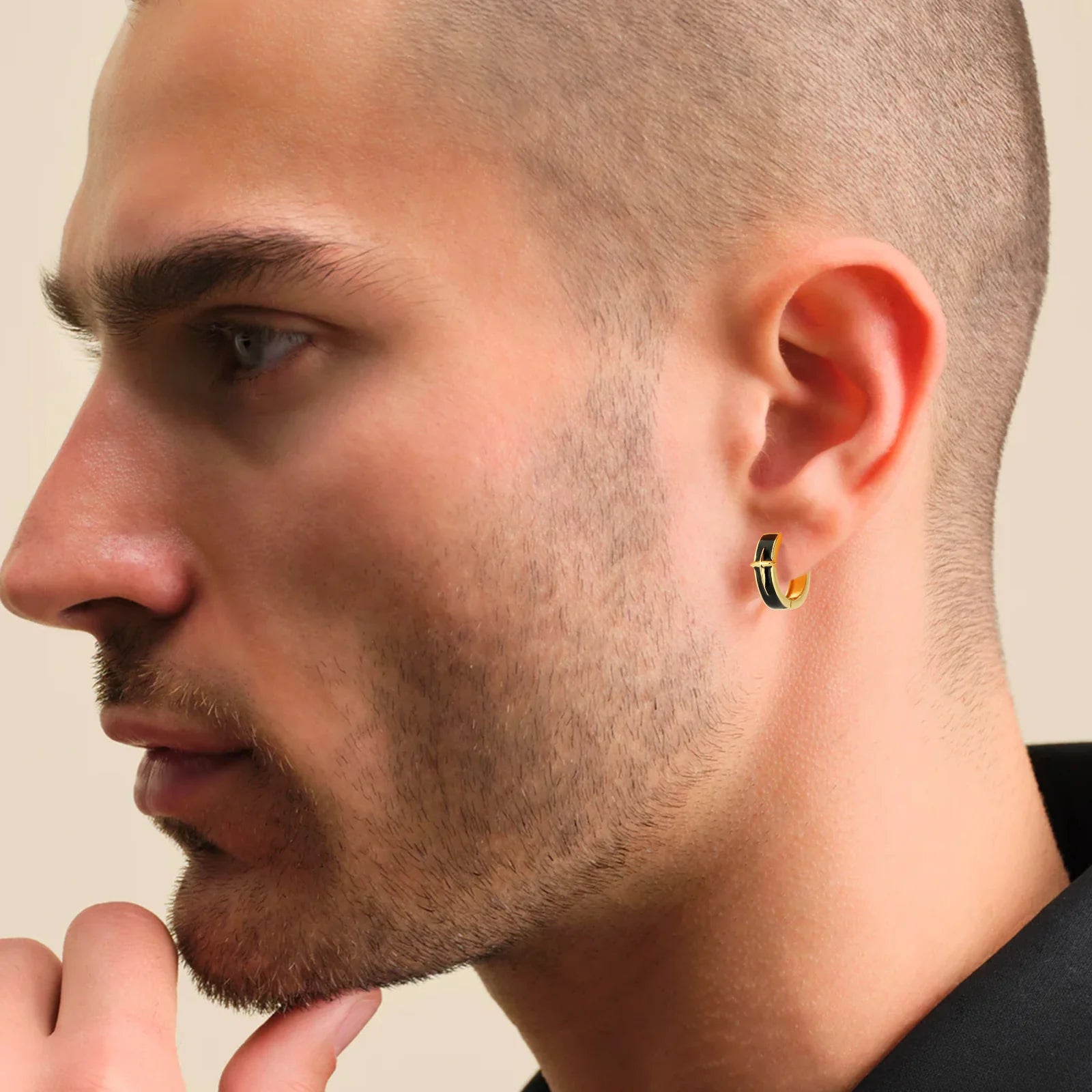 S925 Black Enamel Star Hoop Earrings in 14K Gold - 15mm Earrings 