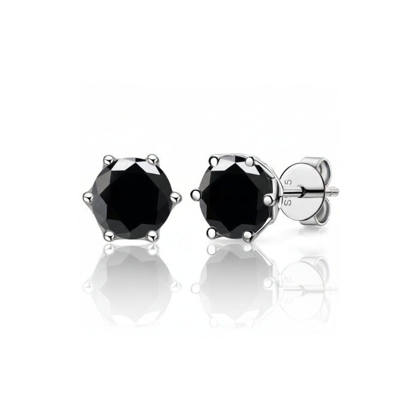 S925 Black Moissanite Earring Studs in White Gold - 2.0 Carat Earrings 6 Prong 6.5mm (2.0 Carat for Pair) White Gold