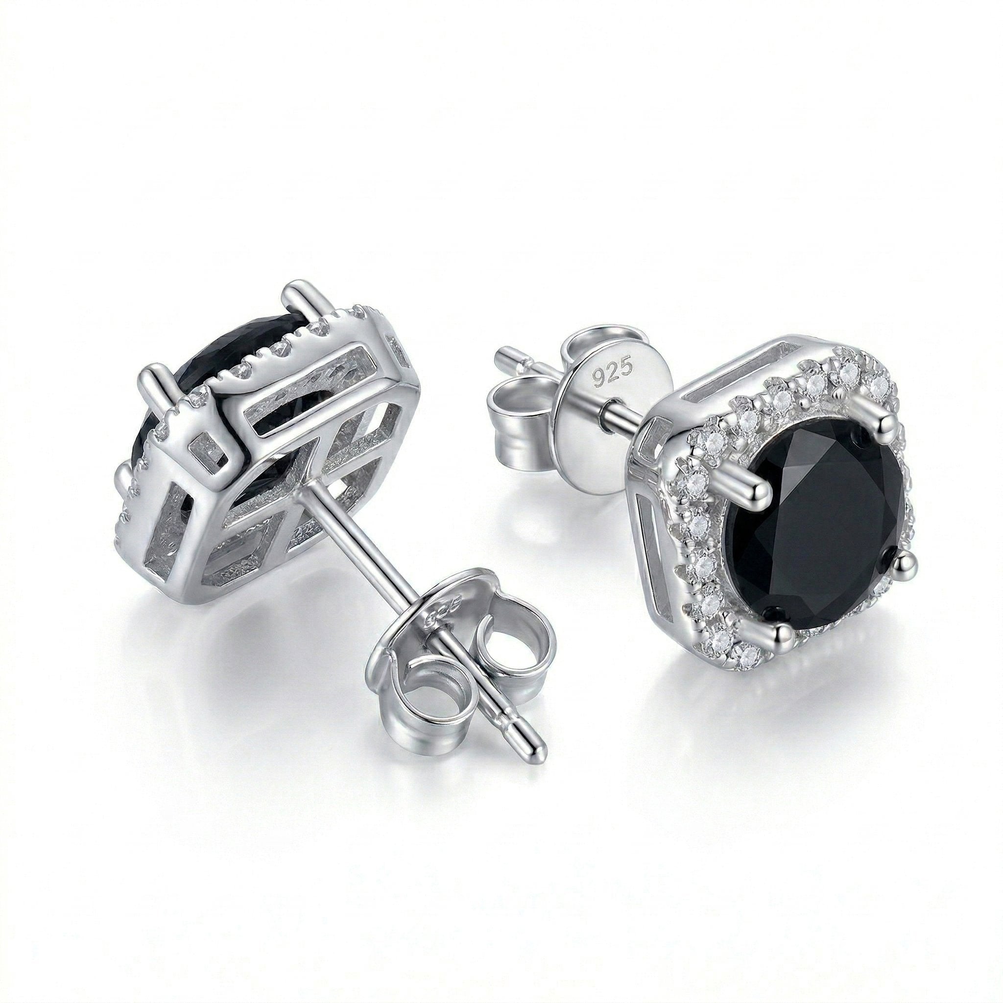 S925 Black Moissanite Halo Square Stud Earrings in White Gold - 1.0 Carat Earrings 