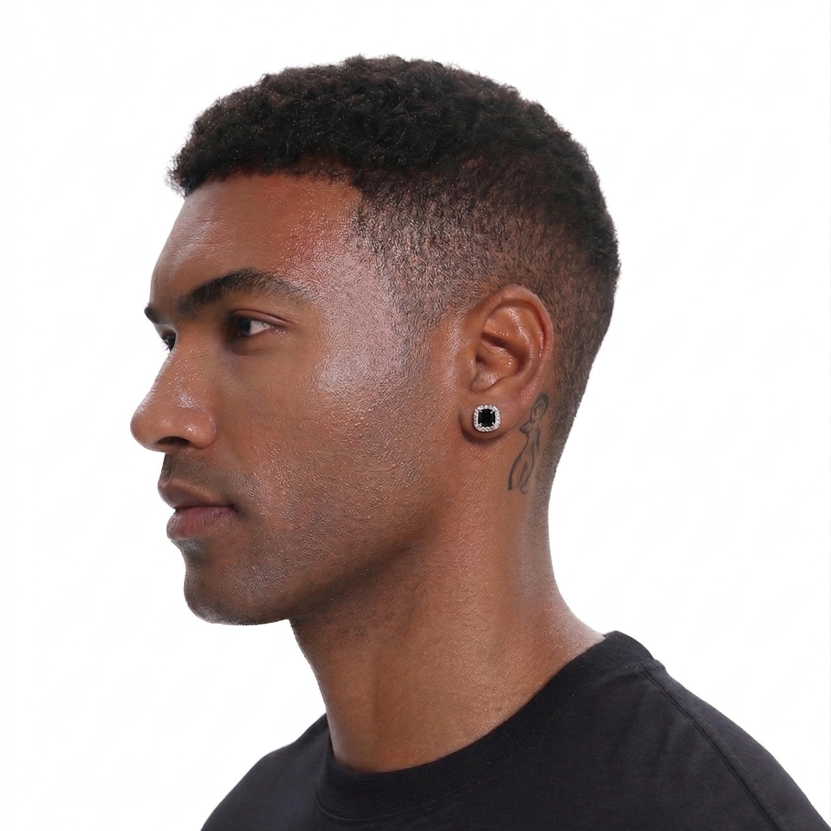 S925 Black Moissanite Halo Square Stud Earrings in White Gold - 1.0 Carat Earrings 