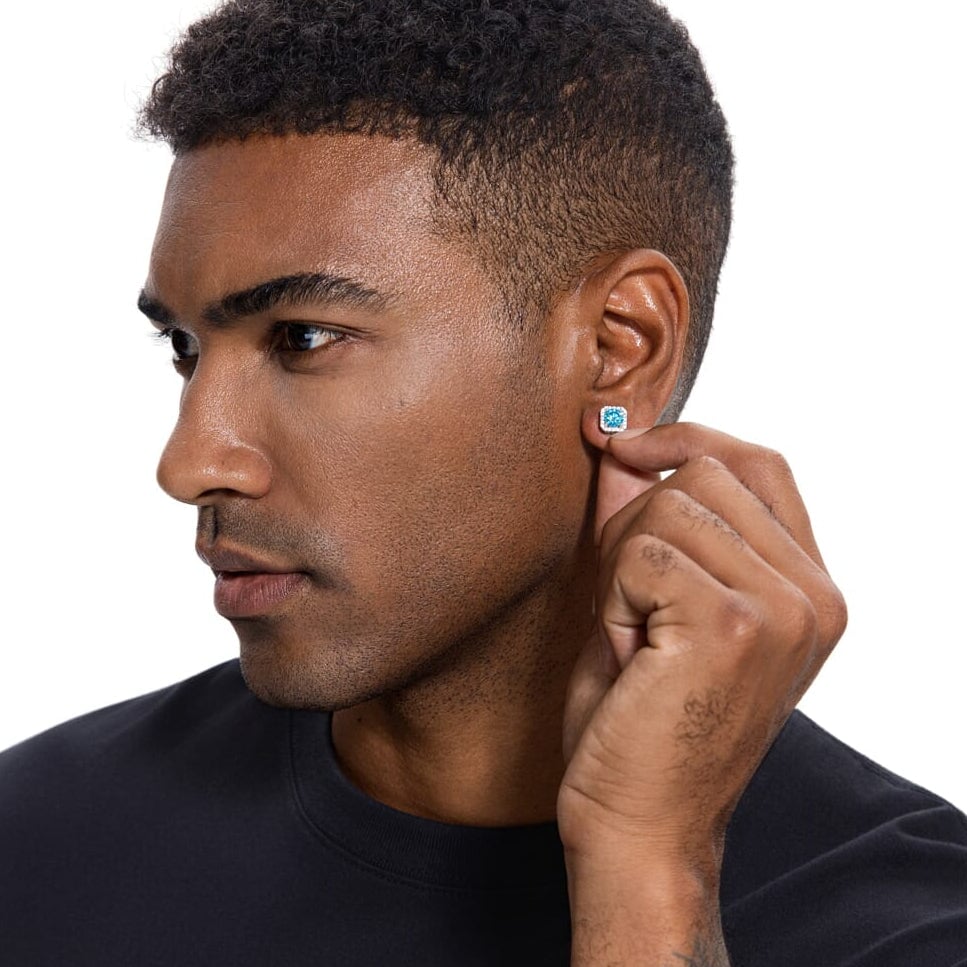 S925 Black Moissanite Halo Square Stud Earrings in White Gold - 1.0 Carat Earrings 