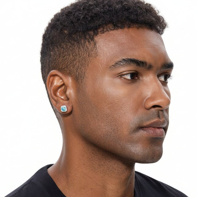 S925 Black Moissanite Halo Square Stud Earrings in White Gold - 1.0 Carat Earrings 