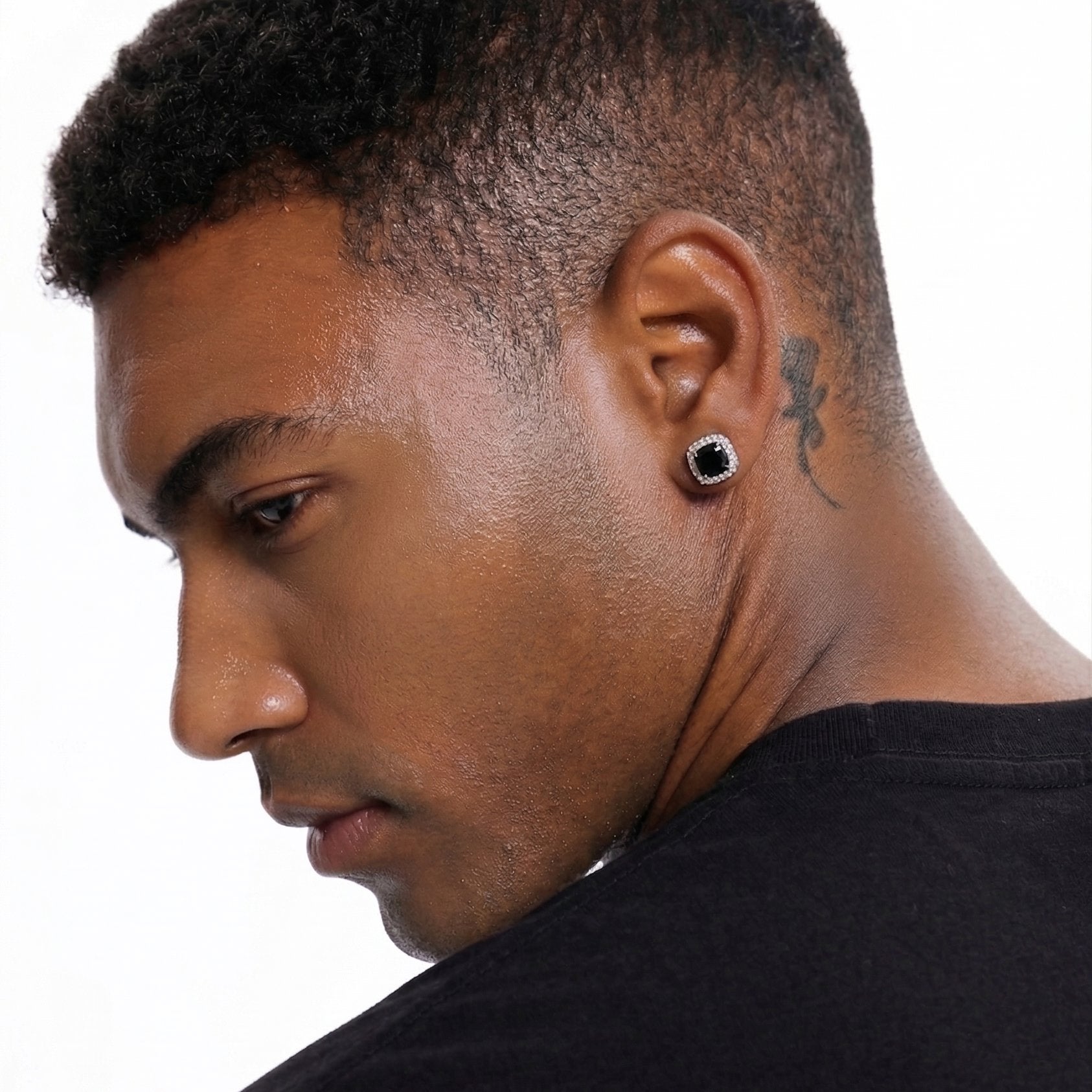 S925 Black Moissanite Halo Square Stud Earrings in White Gold - 1.0 Carat Earrings 