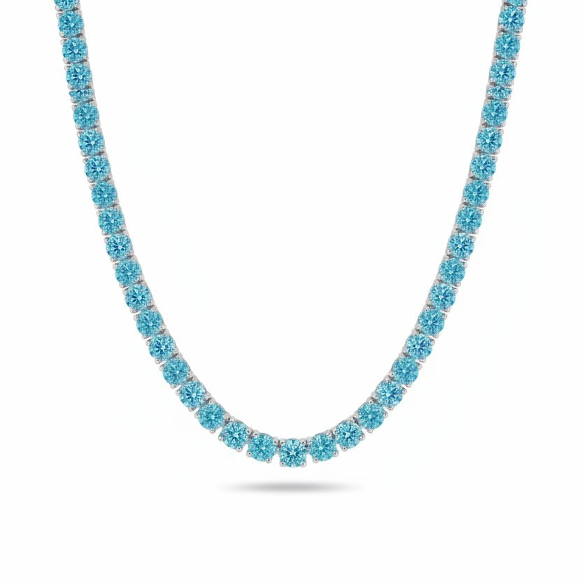 S925 Blue Moissanite Diamond Tennis Chain in White Gold - All Sizes Necklaces 