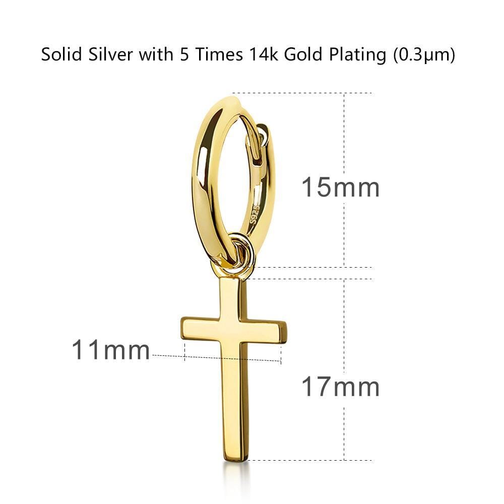 S925 Cross Dangle Earrings - 14K Gold 