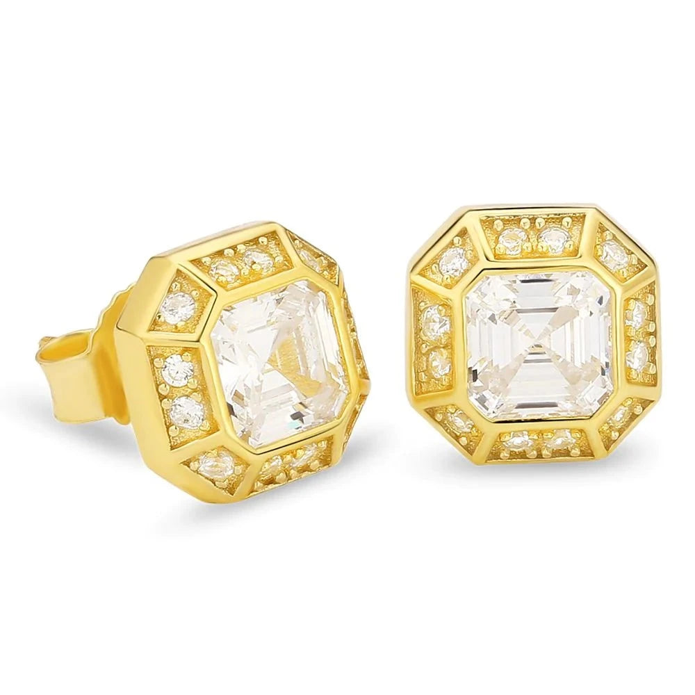 S925 Emerald Cut Diamond Stud Earrings in 14K Gold Earrings 