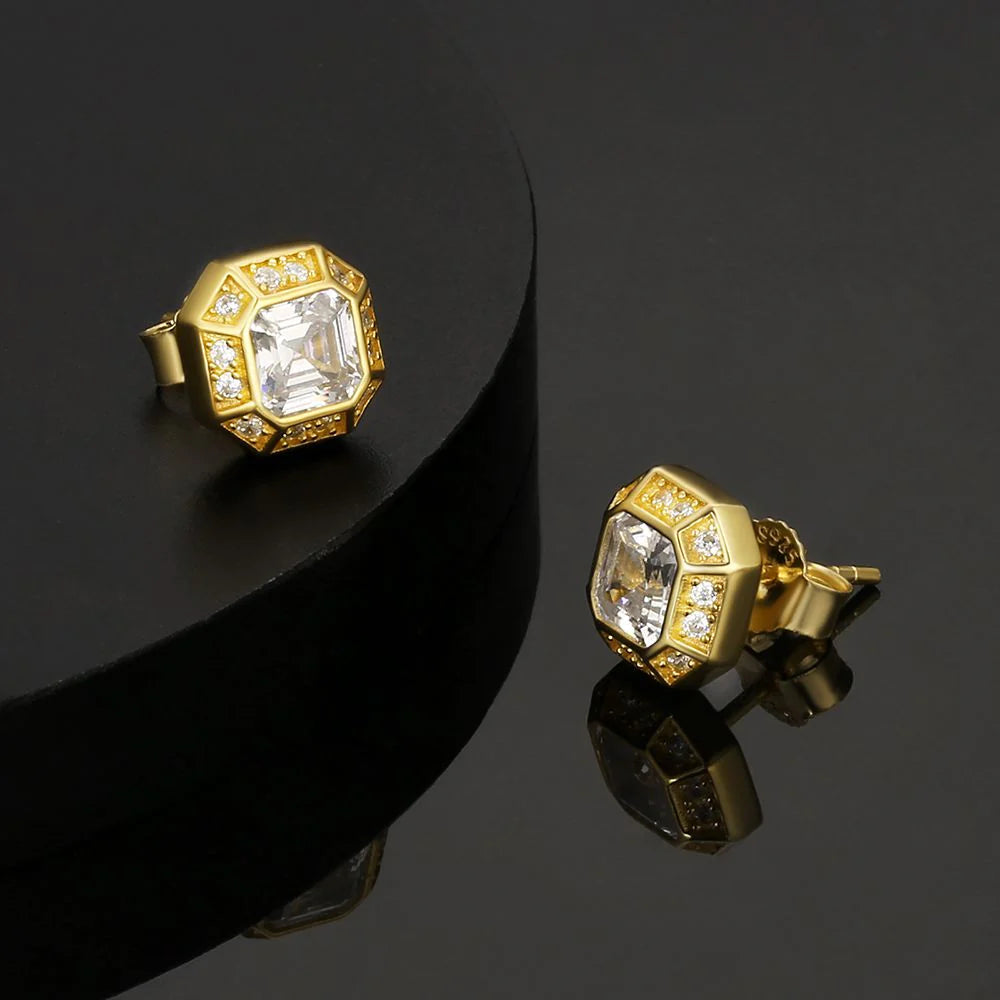 S925 Emerald Cut Diamond Stud Earrings in 14K Gold Earrings 