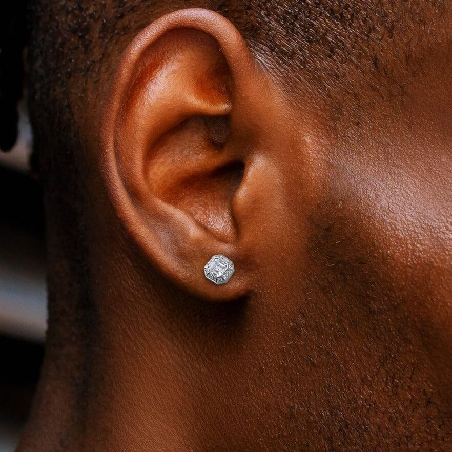S925 Emerald Cut Diamond Stud Earrings in White Gold Earrings 