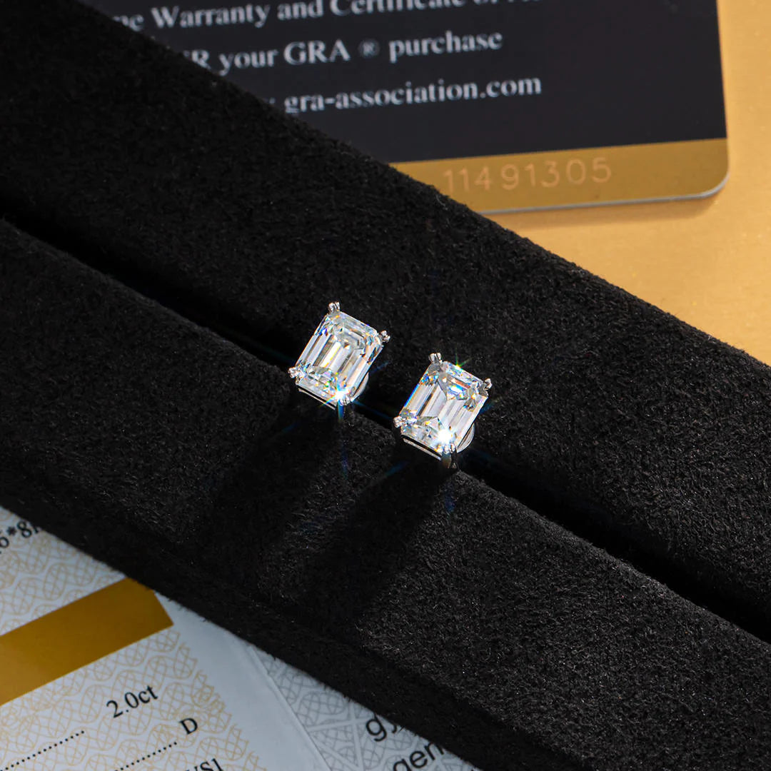 S925 Emerald Cut Stud Earrings - 2.0 Carat Earrings 
