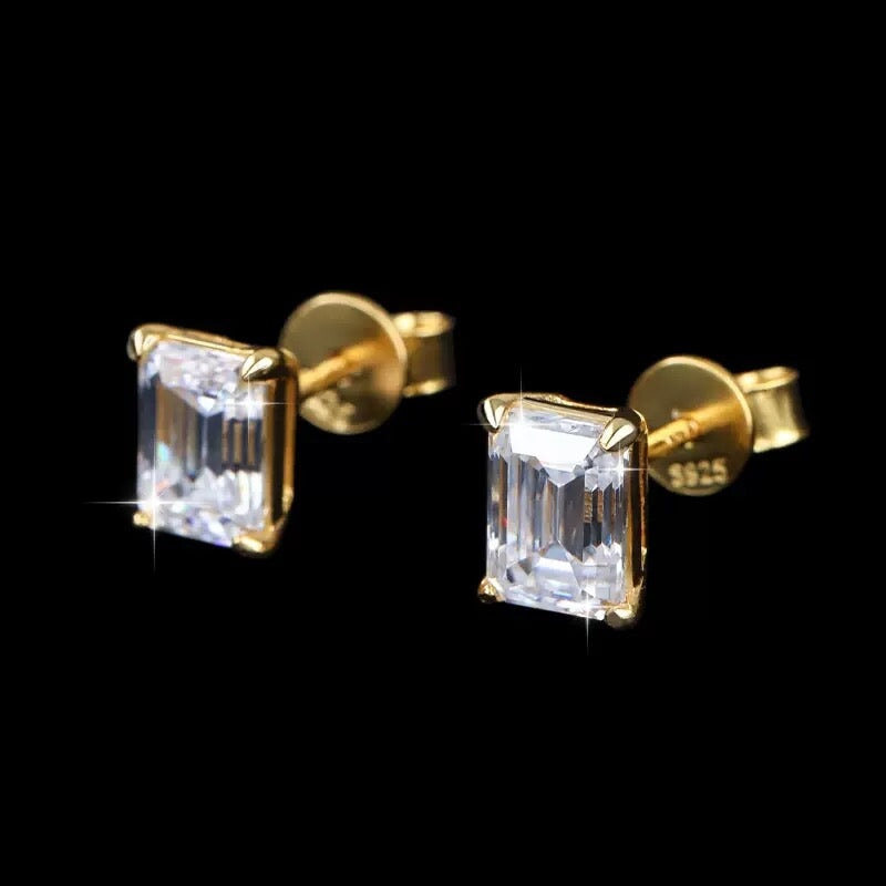 S925 Emerald Cut Stud Earrings in 14K Gold - 1.0 Carat Earrings 