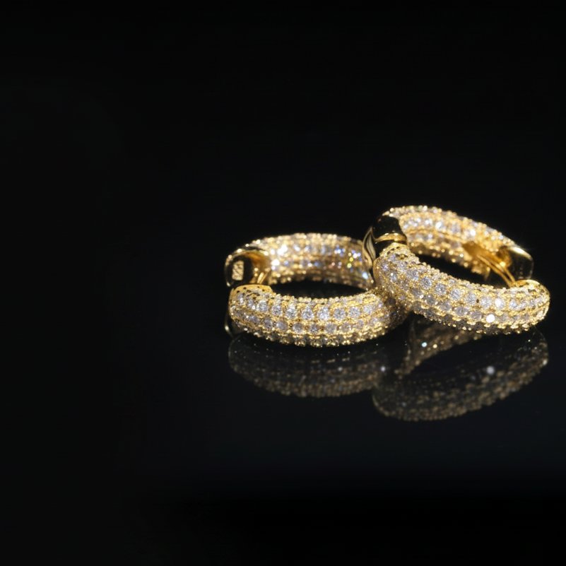 S925 Fully Iced Moissanite Solid Thick Hoop Earrings in 14K Gold Earrings 