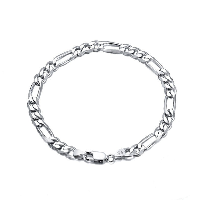 S925 Italy Silver Figaro Bracelet in White Gold - 5mm Bracelets 