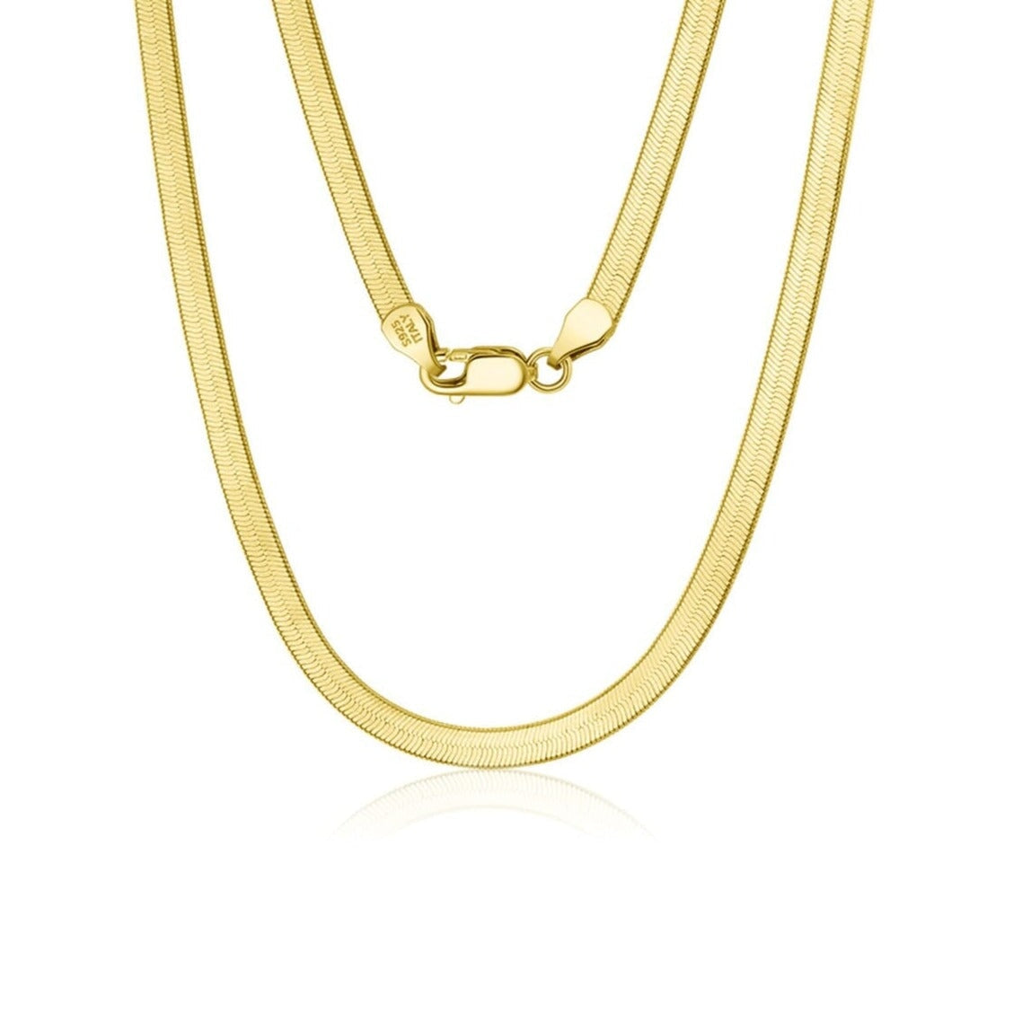 S925 Italy Silver Herringbone Snake Chain in 14K Gold - 4mm 
