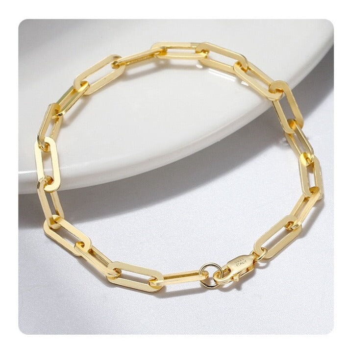 S925 Italy Silver Paper Clip Bracelet in 14K Gold Vermeil - 5mm Bracelets 