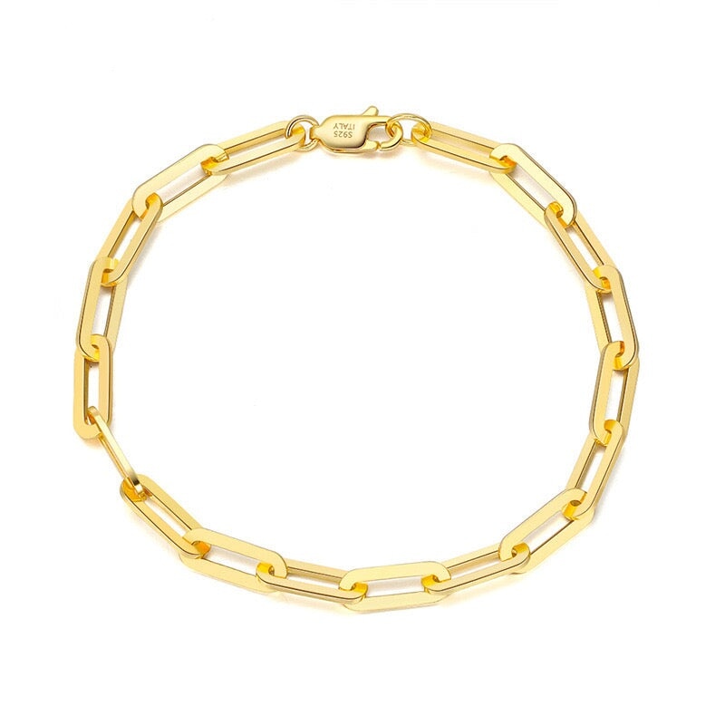 S925 Italy Silver Paper Clip Bracelet in 14K Gold Vermeil - 5mm Bracelets 