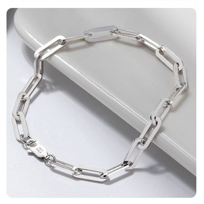 S925 Italy Silver Paper Clip Bracelet in White Gold - 5mm Bracelets 