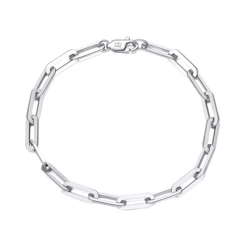 S925 Italy Silver Paper Clip Bracelet in White Gold - 5mm Bracelets 