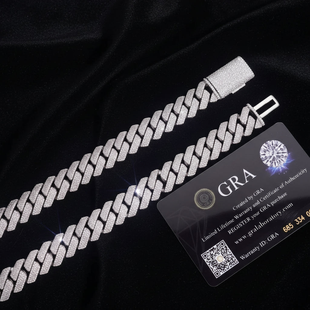 S925 Moissanite 4 Rows Prong Cuban Link Chain in White Gold - 15mm Necklaces 