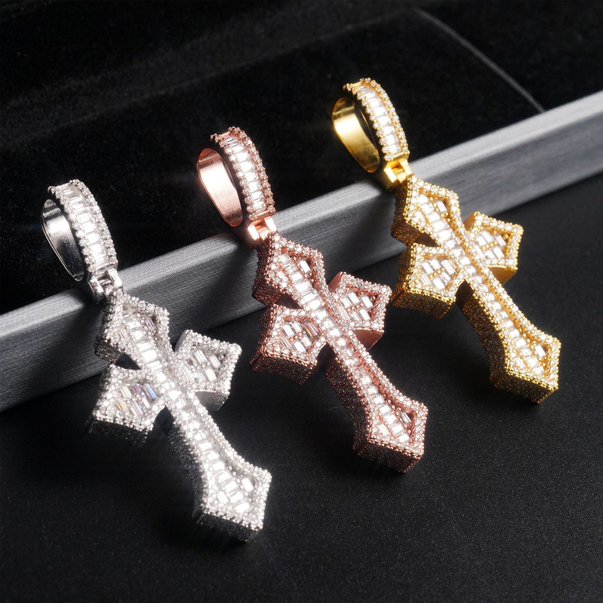 S925 Moissanite Baguette Cross Pendant Charms & Pendants 