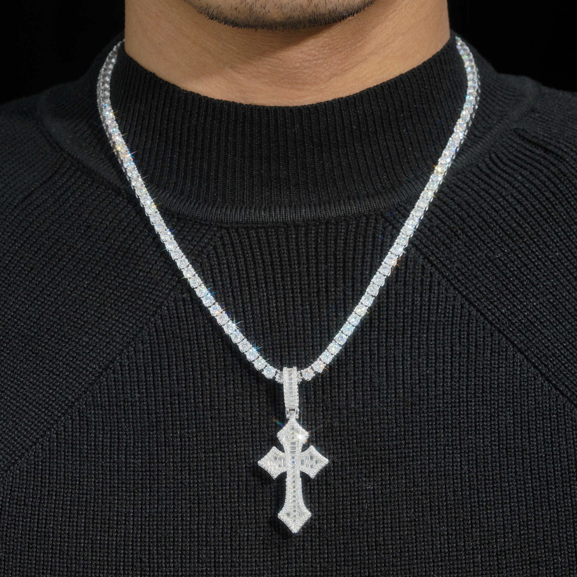 S925 Moissanite Baguette Cross Pendant Charms & Pendants 